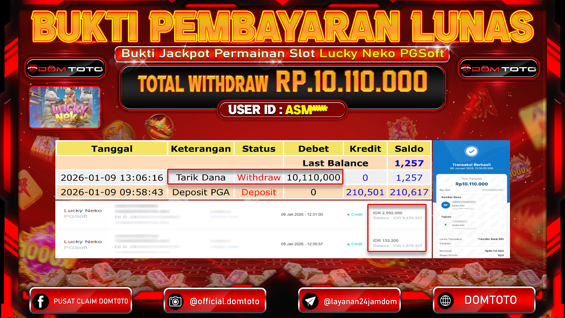 JACKPOT Slot Lucky Neko PGSoft  9 JANUARI 2026